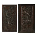 A large pair of antique Chinese carved panels, dragons and flowers.