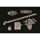 A collection of miscellaneous silver and other jewellery, including Vesta case,