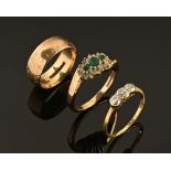 A 9 ct gold emerald and diamond cluster ring,
