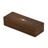 A Victorian rosewood inlaid mother of pearl glove box, length 25 cm.