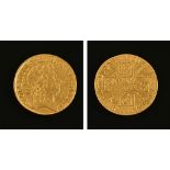 A George I guinea 1721, fourth Laureate head, crowned cruciform shields, sceptres in angles,