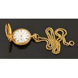 An 18 ct gold fob watch, knob wind and with "Keystone" case,