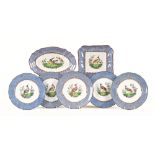 A quantity of Copeland Spode dessert ware, decorated with exotic birds, 5 plates,