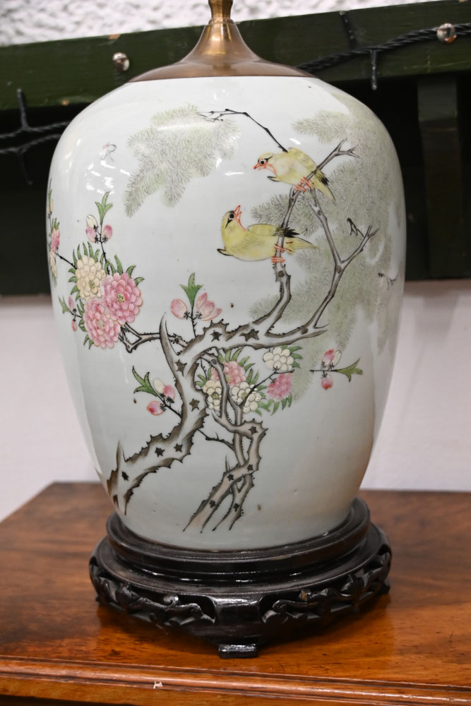 A near pair of Chinese Republic vases, converted to table lamps. Height 62 cm. - Image 3 of 9