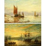 A pair of 19th century oil paintings on board, maritime scenes. Each 13.