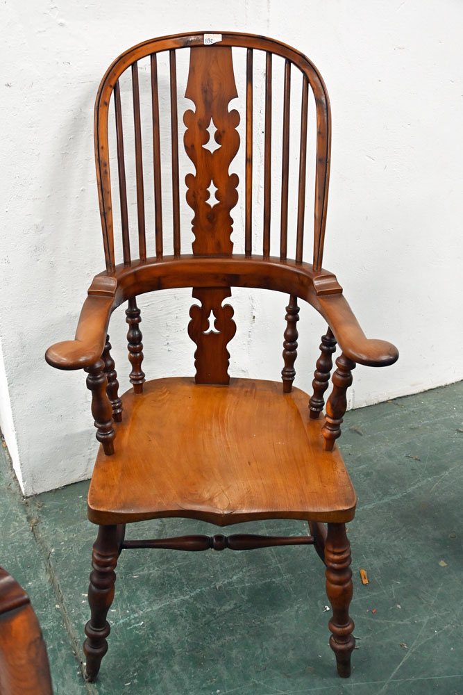 A good matched set of six 19th century yew wood broad arm Windsor chairs, with ash and elm seats. - Image 6 of 7