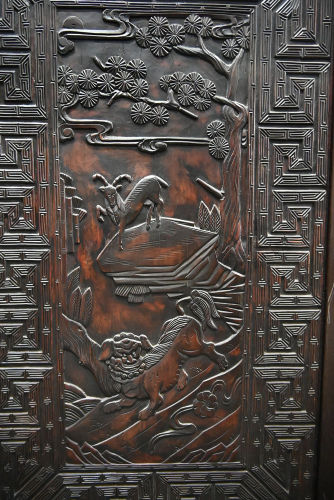 Two large antique Chinese carved wooden panels, - Image 2 of 5