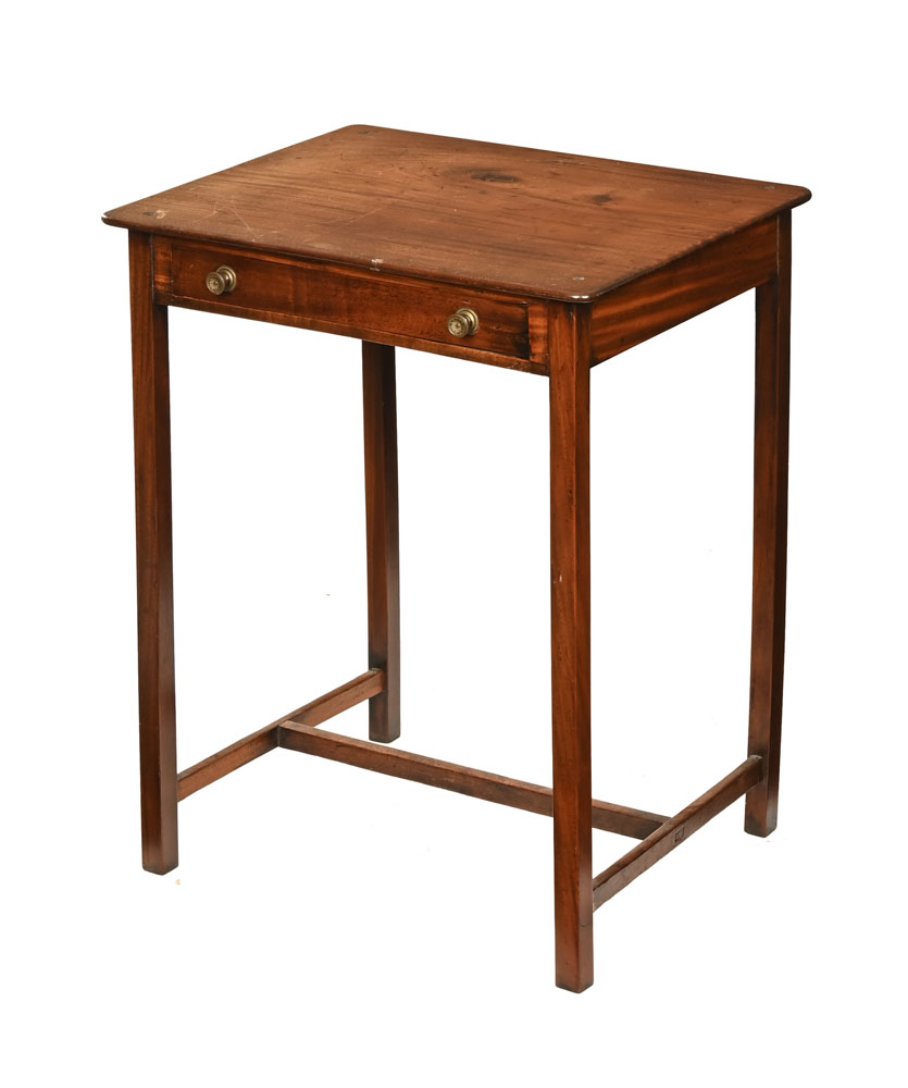 A 19th century mahogany side table, with single drawer raised on tapered legs with stretchers.