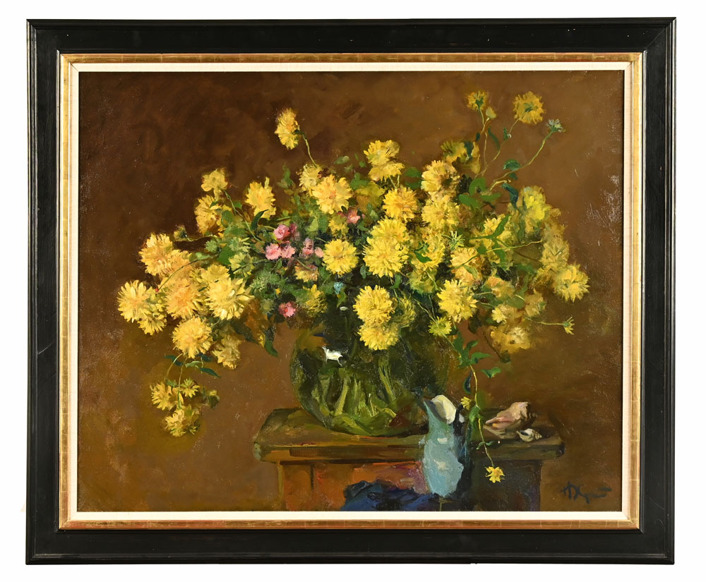 A large oil painting on canvas, still life of flowers. - Image 2 of 4