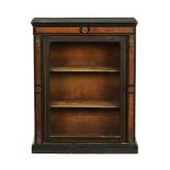 A Victorian ebonised and amboyna pier cabinet. Height 98 cm, width 76 cm, depth 31 cm.