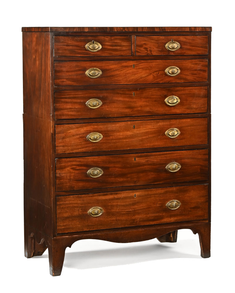 A Regency mahogany two part chest of drawers,