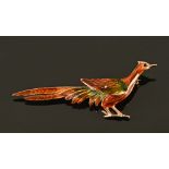 A 9 ct rose gold and enamelled pheasant brooch, length 6 cm. 5.5 grams.