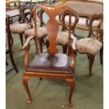 Oak carver chair with leather seat