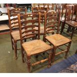 Four rush seated ladderback chairs