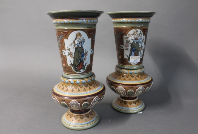 Pair of Mettlach German pottery vases,