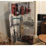 Three panel room divider screen decorated with London scenes