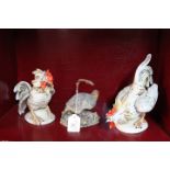 Pair of continental porcelain rooster figures and Border Fine Arts grey partridge