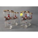 Four hunting scene drinks glasses