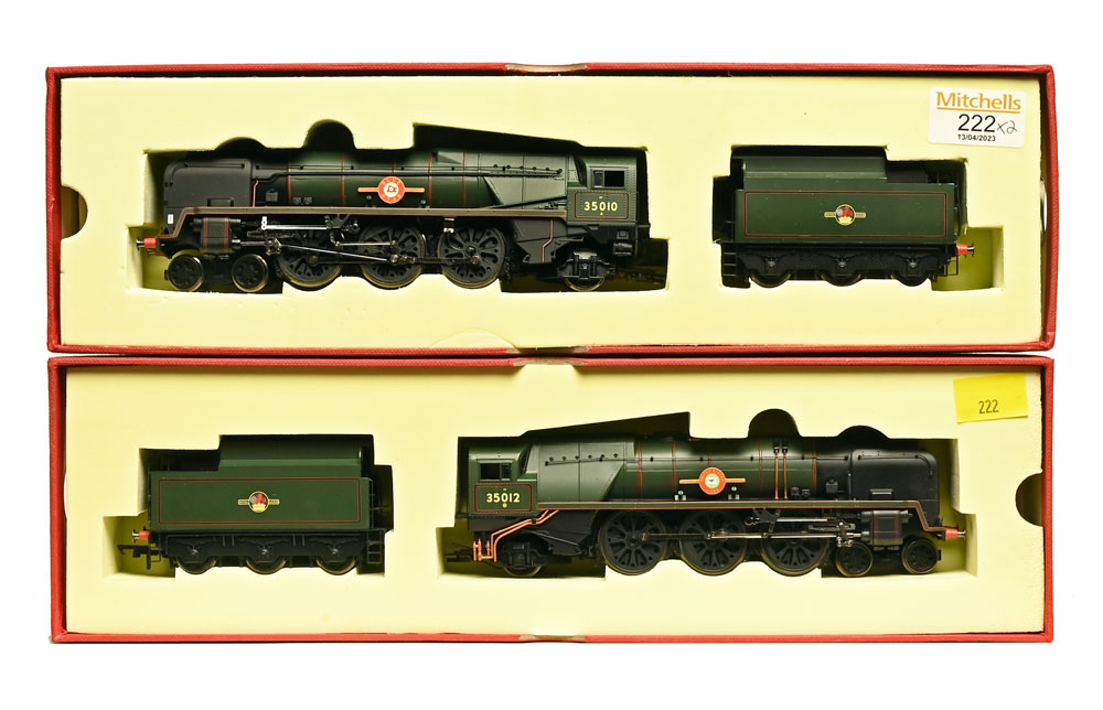 Two Hornby 00 gauge steam locomotives with tenders, Merchant Navy class,