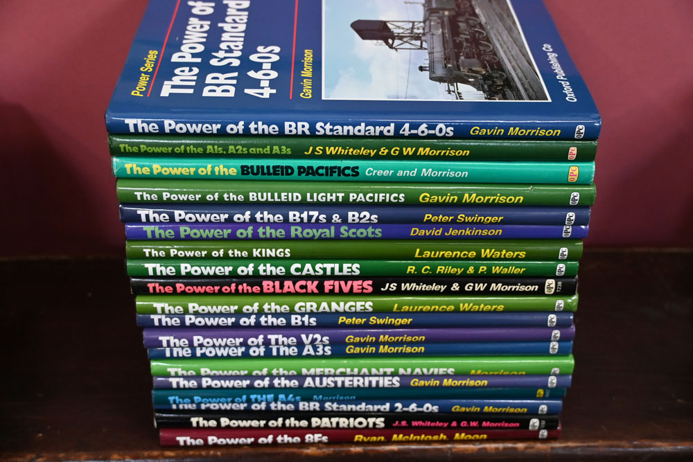 Nineteen volumes of the power series books on diesel and steam locomotives