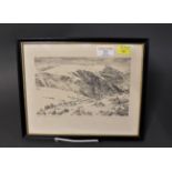 Framed signed print of Coniston Fells by Wainwright