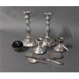 Pair of silver candlesticks, pair of plated candlesticks, shoehorns,