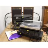 Stacking music system with Technics CD player, amplifier, radio cassette player and turntable,
