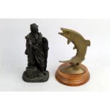 A bronze resin figure of fisherman with pike,