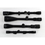 Four telescopic sights, an All American Perma Center with mounts, a Tasco 10 - 40 x 50,