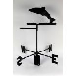 A leaping salmon weather vane, height including mounting bracket +/- 72 cm,