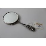 Small white metal embossed hand mirror