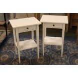 Pair of white modern two tier single drawer stands