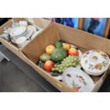 Two boxes of part dinner and teaware by Rayware and Royal Doulton Strawberry Fayre,