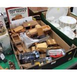 Box of wooden kit built cars,