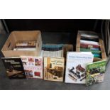 Three boxes of books on woodworking, crafts,