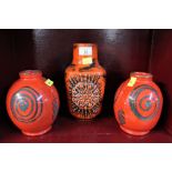 Pair of Italian vases and red glazed vase marked Foreign,