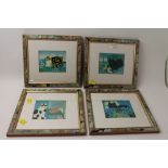 Four framed and mounted cat prints,