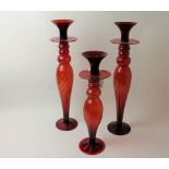 Three glass vases, (pair and single),