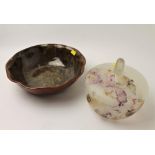 Lidded glass bowl and Studio Pottery bowl,