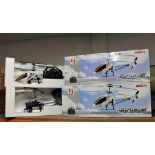 Two remote control helicopters,