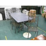Metal garden table and six chairs, table height 71 cm,