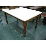 Pine kitchen table with white painted top, height 75 cm, width 90 cm,