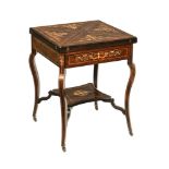 An Edwardian inlaid rosewood square envelope card table,