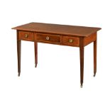 An Edwardian mahogany rectangular side table, with three crossbanded frieze drawers,