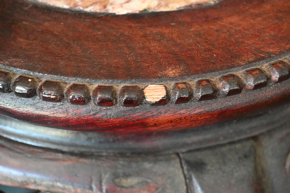 A late 19th century Chinese rouge marble topped hardwood jardiniere stand, with circular top. - Image 4 of 6