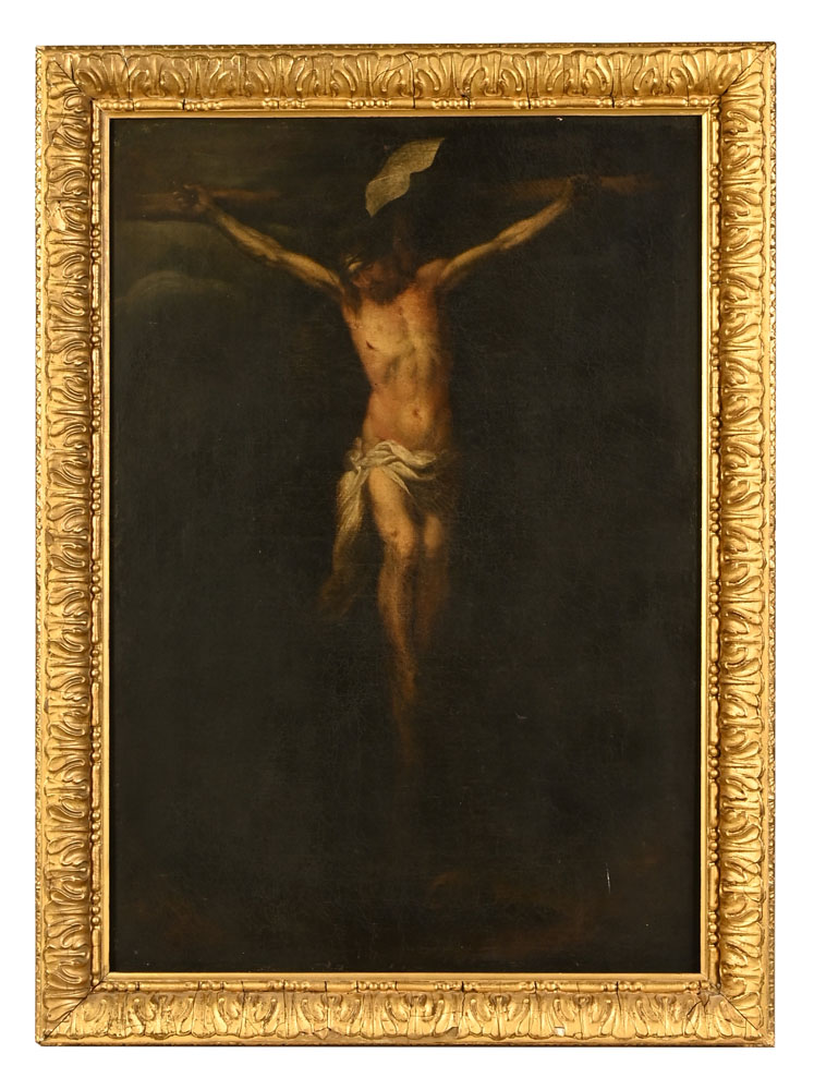 Continental school 19th century, "The Crucifixion Christ on The Cross", oil on canvas. 73 x 52 cm.