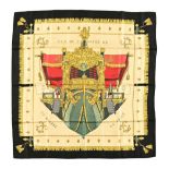 A vintage Hermes scarf, "Vue du Carosse de la Galere La Reale" pattern, +/- 88 cm square.