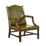 A George III style mahogany Gainsborough armchair of large size, with serpentine top rail,