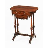 A 19th century rosewood worktable with fitted drawer and sliding bag,