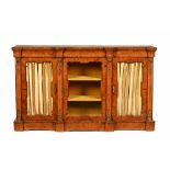 A Victorian walnut breakfront side cabinet,